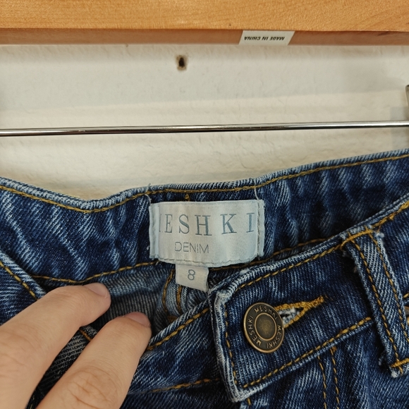 Meshki High Waisted Straight Leg Distressed Jeans In Dark Denim Blue Size 4 US - Picture 6 of 11